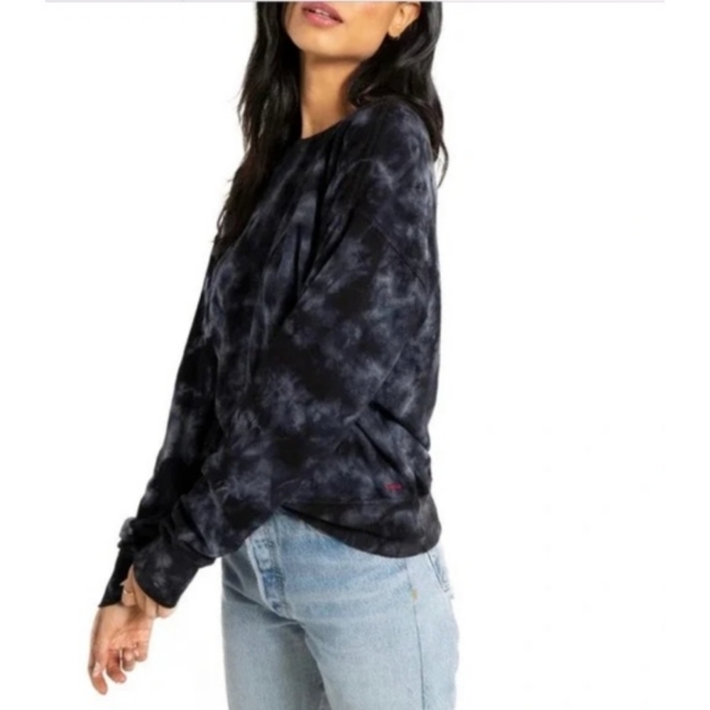 n:PHILANTHROPY Black Gray Tie-Dyed Distressed Crew Neck Sweatshirt Pullover